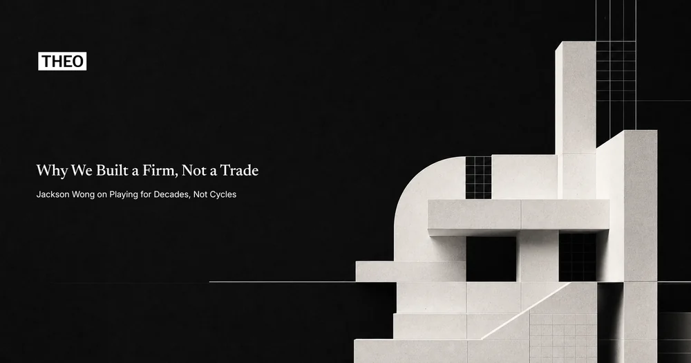 Cover artwork: monochrome stacked concrete forms with fine grid overlays, titled Why We Built a Firm, Not a Trade.